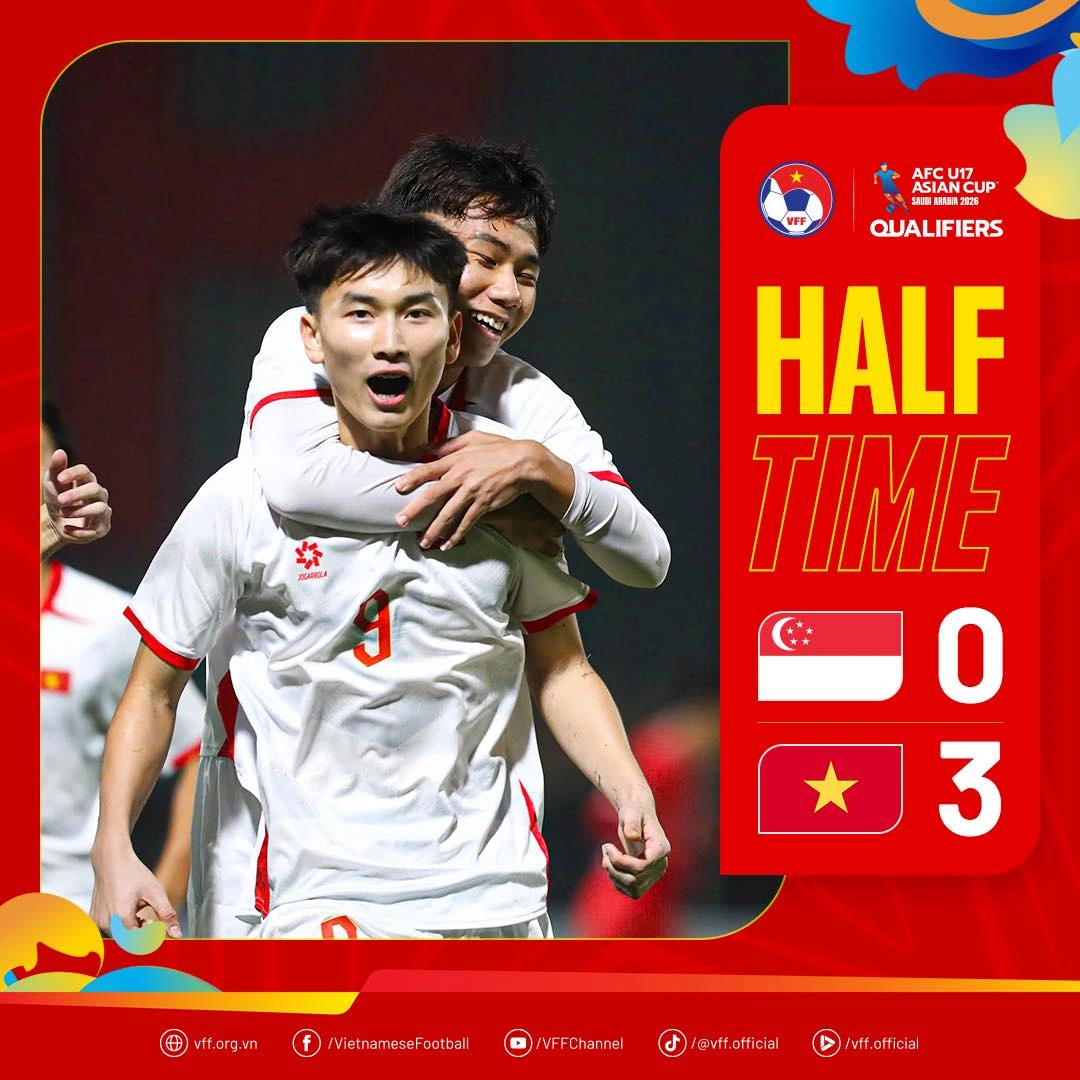 U17 Việt Nam thắng tưng bừng Singapore: Khởi đầu hoàn hảo tại vòng loại U17 châu Á 2026